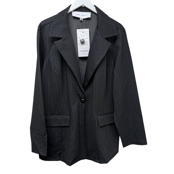CURATIONS x Nicole Hickl Blazer Plus Size 2X Ponte Knit Black Pinstripe NWT - Picture 9 of 10